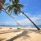 Coconut palm trees with hammock on tropical beach at Phayam island in Ranong province, Thailand.