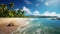 Coconut palms on a sunny tropical sandy beach and turquoise ocean. Amazing nature landscape.