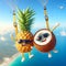 coconut and pineapple skydiving, funny fruit HD image