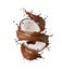 Coconut, realistic chocolate milk tornado splash