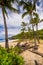 Coconut, sand and blue sky at Grande Anse Beach, Reunion Island