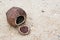 Coconut shell on the beach