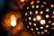 Coconut shell lamps at the Chatuchak weekend market, Bangkok, Thailand. Closeup picture.