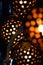 Coconut shell lamps at the Chatuchak weekend market, Bangkok, Thailand. Closeup picture.