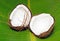 Coconut split in two.