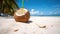 coconut with straw on perfect beach. Generative Ai