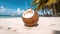 coconut with straw on perfect beach. Generative Ai