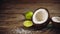 Coconut on wooden table