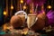 coconuts with straws surrounded by diwali lights