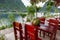 Coconuts on the table, Fresh green coconut on wooden table