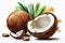 Coconuts watercolor AI generative illustration. Summer tropical food background.