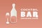 Coctail bar banner design concept. Vector illustration of wine bottle and glass of wine with text space.