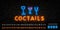Coctail Bar neon logo design. Isolated on black background. Retro vintage neon sign. Design element for your ad, signs, posters,