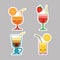 Coctail. Set of stickers of kids cocktails with sliced fruit