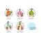 Coctails Concept Thin Line Icons Labels Set. Vector