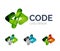 Code icon logo design made of color pieces