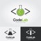 Code Lab Logo Design Template with chemistry laboratory glassware design concept for Software development, Software application,