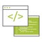 Coding Mastery. Dual IDE Windows Unleash Programming Power. IDE windows with code. Coding environment symbol. Dual IDE interface