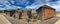 Cody, Wyoming. Wooden barracks of the Old Wild West on a summer day - Panoramic view