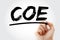 COE - Cost Of Equity acronym with marker, concept background