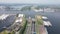 Coentunnel Amsterdam West, A10 highway going under the river Ij. Aerial drone view.