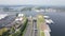 Coentunnel Amsterdam West, A10 highway going under the river Ij. Aerial drone view.