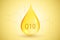 Coenzyme Q10. Gold drop of oil. Hyaluronic acid. Vector illustration.