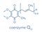 Coenzyme Q10 ubiquinone, ubidecarenone, CoQ10 molecule, chemical structure. Plays an essential role in the production of.