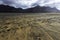 Cofete beach and dark volcanic mountains