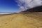 Cofete beach and dark volcanic mountains