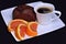 Coffe, cake and orange