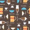 Coffe cups background. Seamless vector pattern