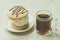 Coffe glass with dessert on white marble background/Coffe glass with dessert on white marble background. Selective focus