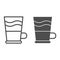 Coffe in glass line and glyph icon. Latte vector illustration isolated on white. Big coffe cup outline style design