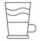 Coffe in glass thin line icon. Latte vector illustration isolated on white. Big coffe cup outline style design, designed