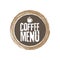 Coffe Menu Letters and Cup. Grunge circle background. Vector illustration