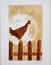 Coffe painting rooster shillouette and the moon