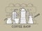 Coffe shop banner. Line vector illustration on gray background