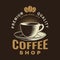 Coffe shop logo, badge template. Vector . Typography design with coffee cup silhouette. Template for menu for restaurant