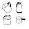 Coffee Accessories and Tools Vector Set: Milk Frothing Pitcher, Thermal Coffee Server, Coffee Storag & Espresso Measuring Cup