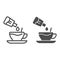 Coffee additives line and solid icon. Hot drink cup with adding flavor syrup symbol, outline style pictogram on white