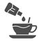 Coffee additives solid icon. Hot drink cup with adding flavor syrup symbol, glyph style pictogram on white background