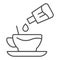 Coffee additives thin line icon. Hot drink cup with adding flavor syrup symbol, outline style pictogram on white