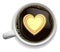 Coffee advertising design.White porcelain cup with coffee and a yellow heart in the middle. High detailed realistic illustration