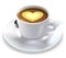 Coffee advertising design.White porcelain cup with coffee and a yellow heart in the middle. High detailed realistic illustration