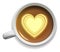 Coffee advertising design.White porcelain cup with coffee and a yellow heart in the middle. High detailed realistic illustration