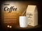Coffee advertising. Poster design template with illustrations of coffee mug