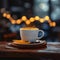 Coffee ambiance Blurred bokeh background complements orange peel infused brew