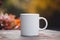 Coffee amidst Flowers, Blank White 15 oz Coffee Mug Mockup with Beautiful Flowers in Background anf Bokeh - Generative AI