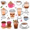 Coffee Aromatic Drink in Cup and Mug with Milk and Cream Vector Set